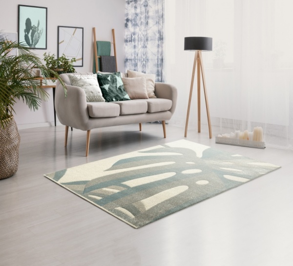 Modern Leaf Pattern Rug Grey For Bedroom, Dining Room I Living Room Botanical Rug
