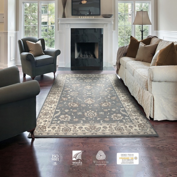 Oriental Grey Wool Rug for Living Room l Vintage Grey Rug 160x230cm
