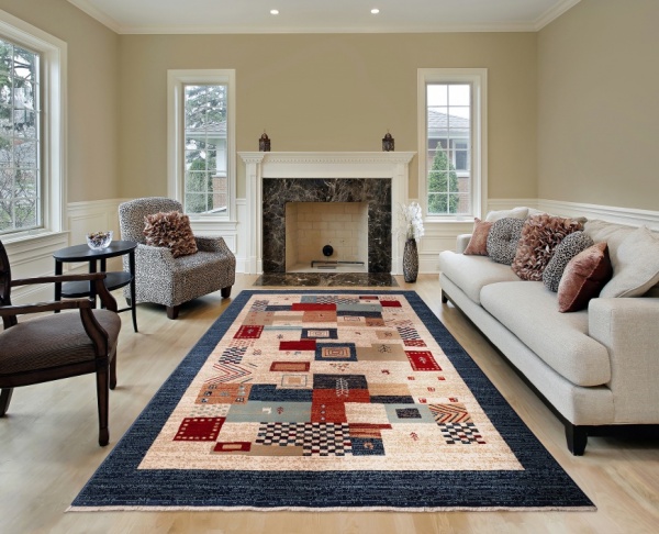 Sara Ethnic Design Bordered Blue Rug