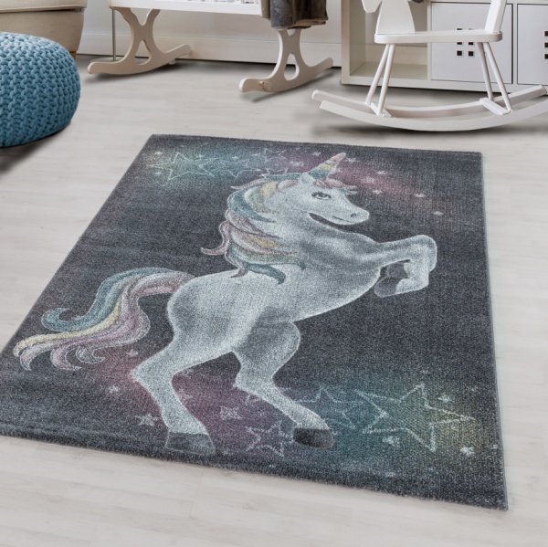 Funny Kids Grey Unicorn Rug