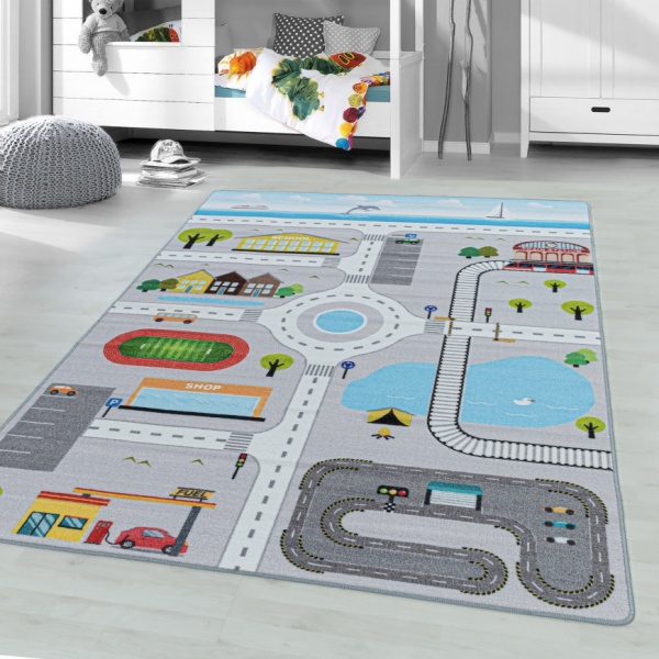 Game Kids Road Fun Grey Rug