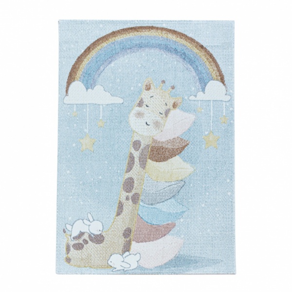 Lucky Kids Happy Giraffe Blue Rug