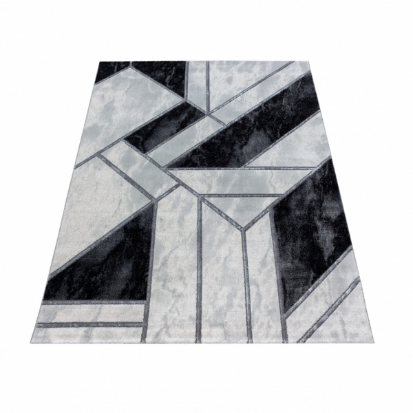 Naxos Geometric Black & White Silver Rug