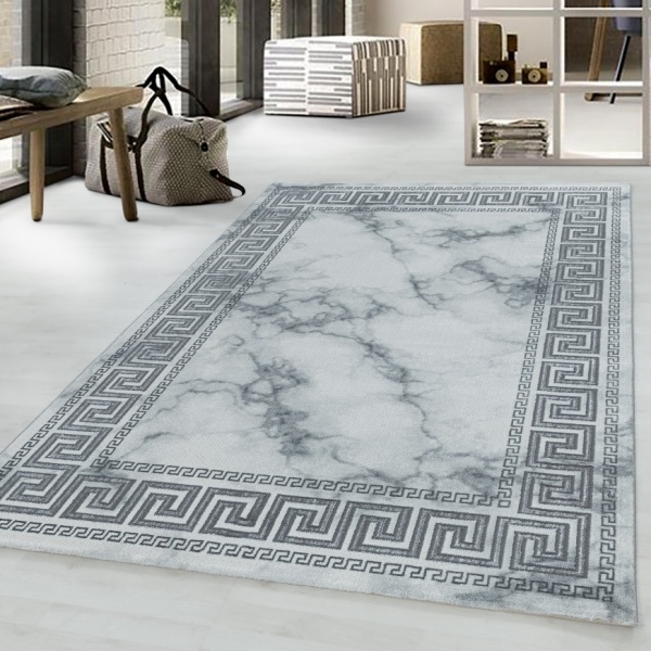 Naxos Border White Silver Rug