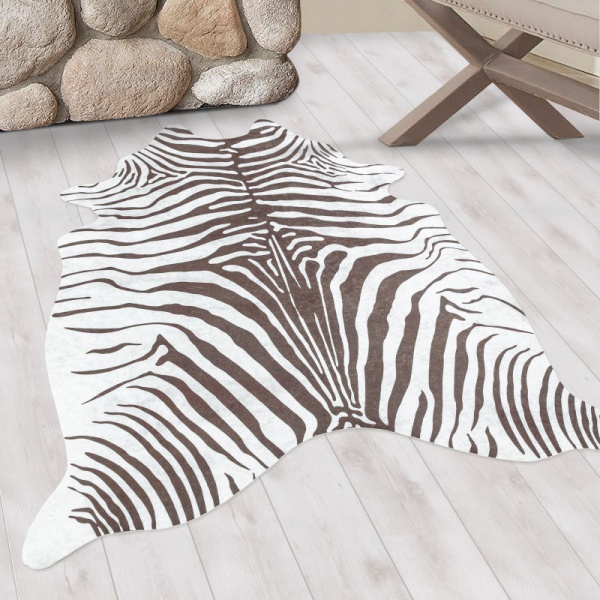 Zebra Skin Rug Washable, Soft, Brown and White