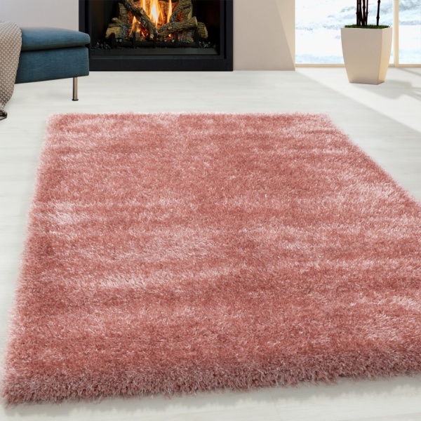 Soft Shiny Shaggy Rose Rug for Living Room I Large Pink Shaggy Rug