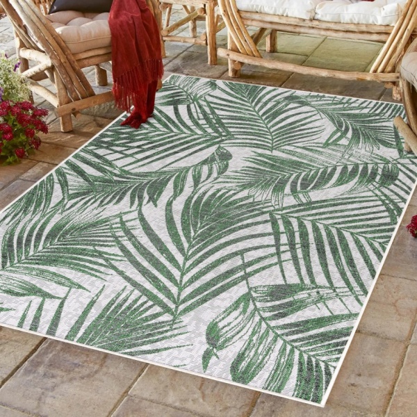 Outdoor Terrace Green Rug Botanical Design