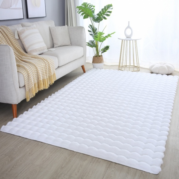 Fluffy Anti-Slip Shaggy White Rug 3D Design