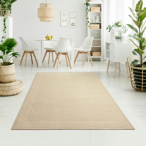 High-Quality Plain Beige Wool Rug for Living Room, Bedroom, Hallway Knitted Design