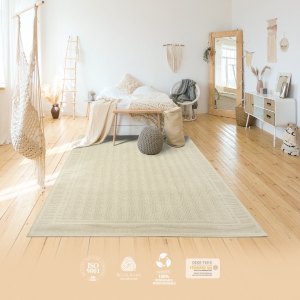 Organic 100% Wool Light Beige Rug for Bedroom 200x300cm