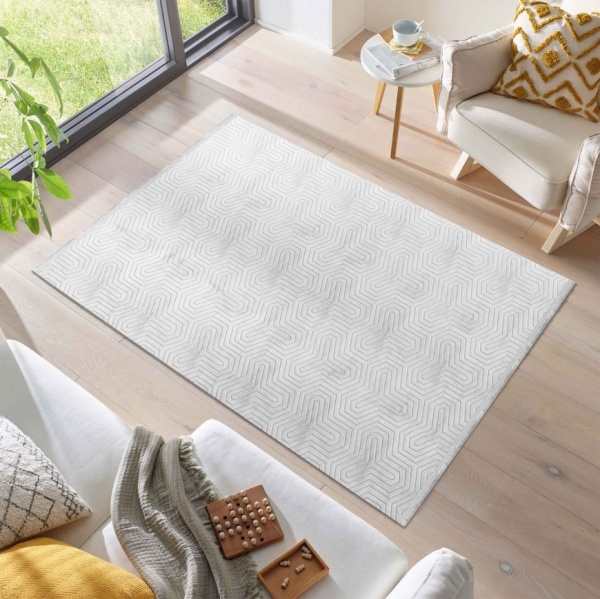 Soft Designer Silver Rug For Living Room, Bedroom, Hallway