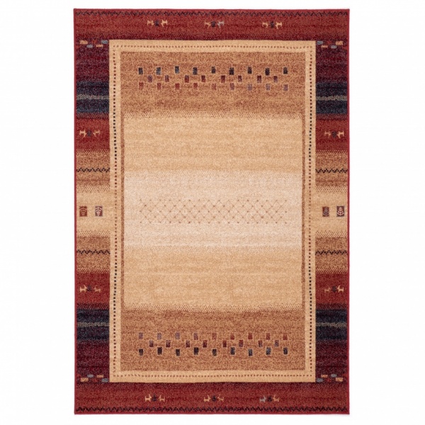 Classic Oriental Beige Rug for Dining Room I Short Pile  Border Classic Wool Red Rug
