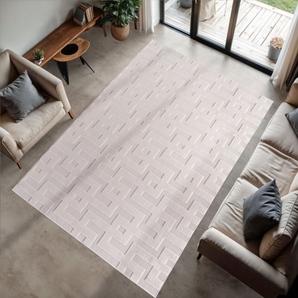 Indoor-Outdoor Cream Carpet, 3D Design, Weatherproof for Terrace ...