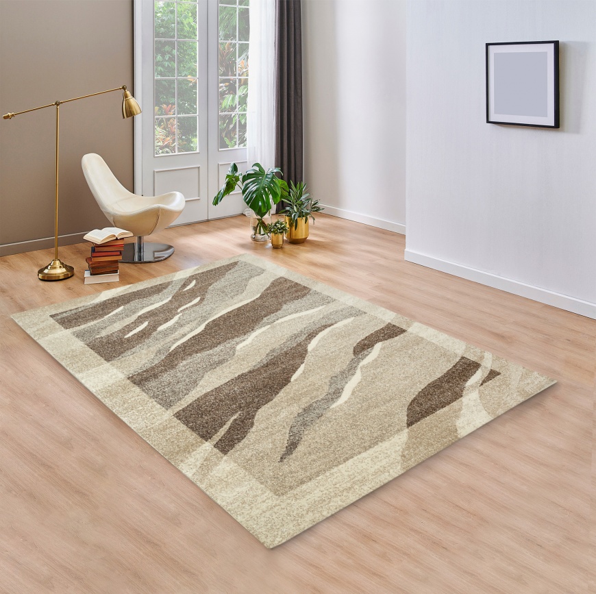 Beige Wave Design Living Room Rug I Modern Hallway Beige Mat 80x150 | High Quality Beige Area Rug