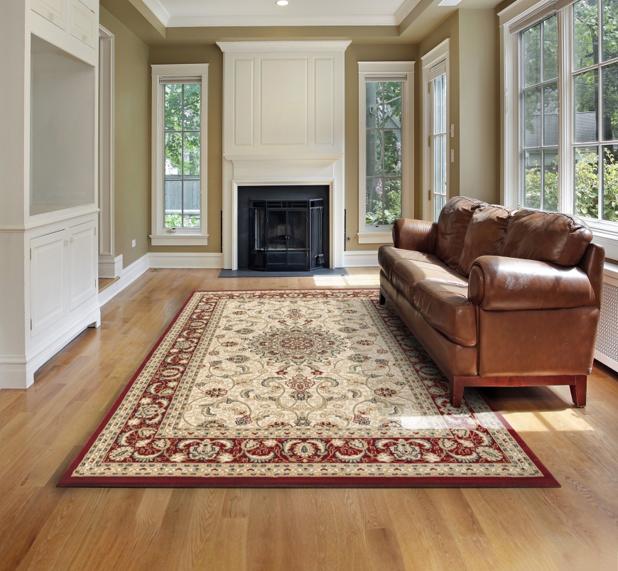 Traditional Classic Floral Motif Area Rug Rectangular, Medallion, Cream, Red