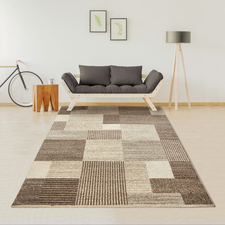 Modern Living Room Geometric Designer Brown Rug I Brown Runner Rug