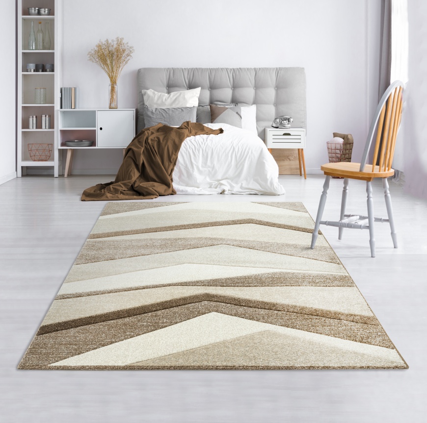 Contemporary Designer Beige Rugs For Living Room| 160x230 Beige Modern Area Rug Hand Carved