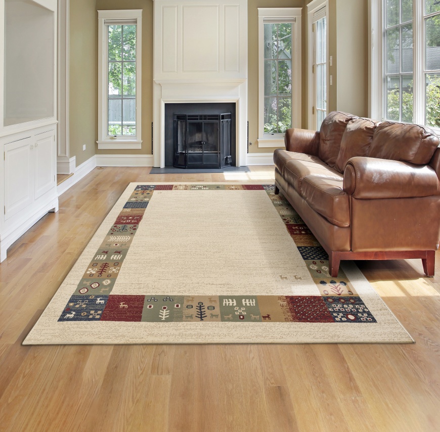 Ethnic Design Border Beige Rug