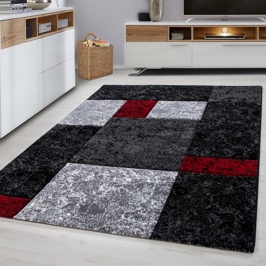 Hawaii Modern Red Area Rug For Living, Red And Grey Rug Large