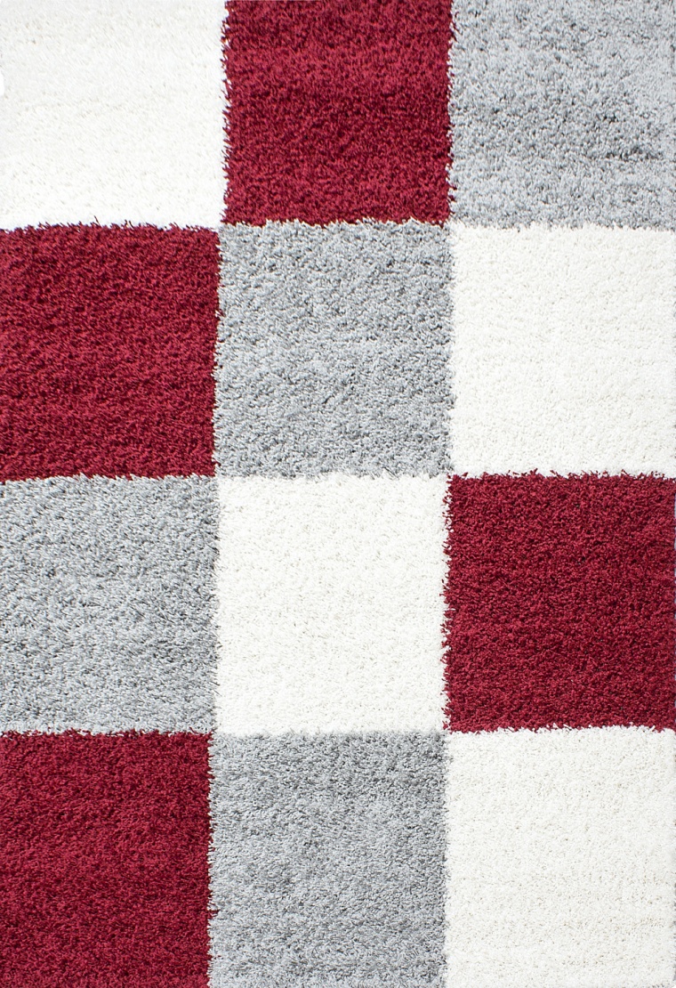 Life Shaggy Checkered Red Rug - carpetsrugs.ie