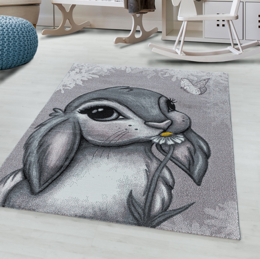 Funny Kids Happy Bunny Pink Rug