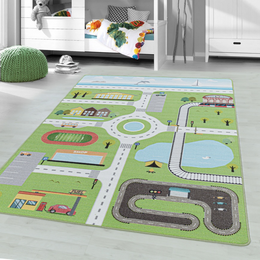 Game Kids Road Fun Green Rug