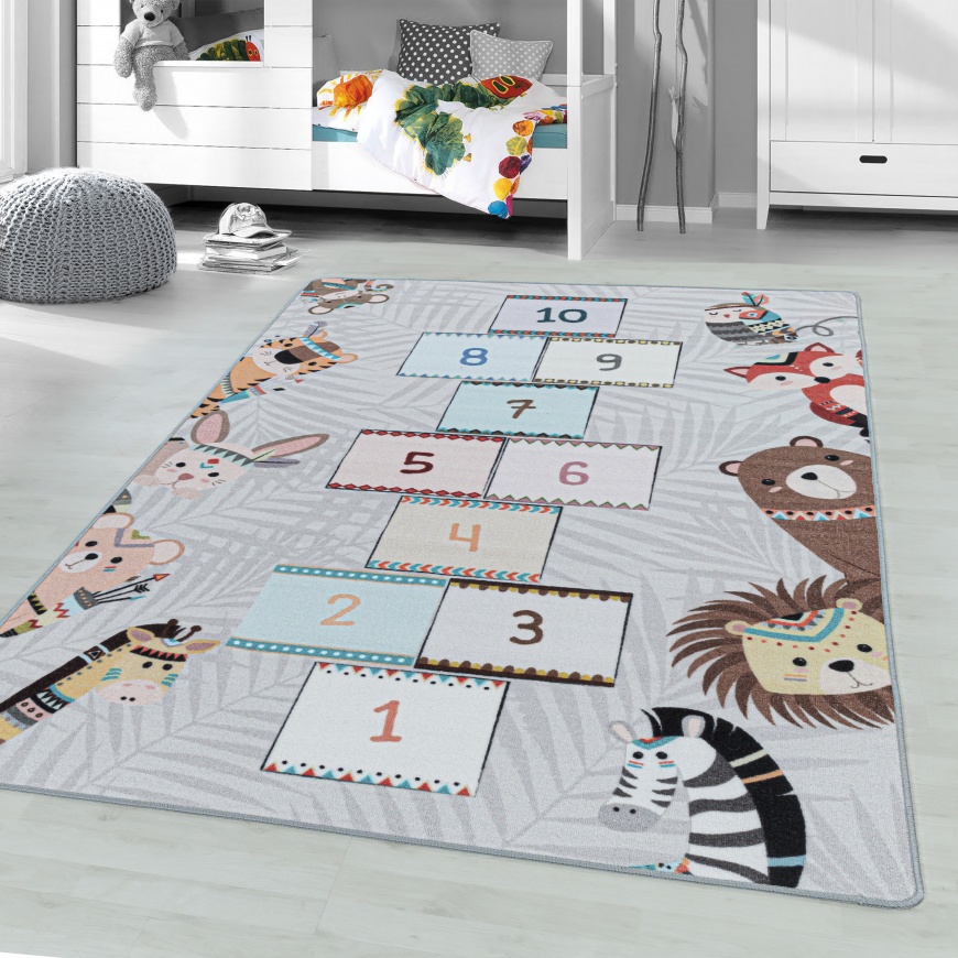 Game Kids Hopscotch Grey Rug