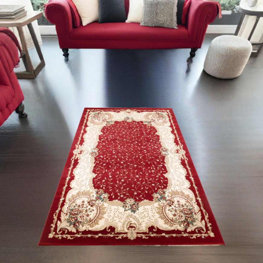 Red Rug Traditional Design Classic Red Oriental Rug with Floral Border Design | Timeless Décor for ...