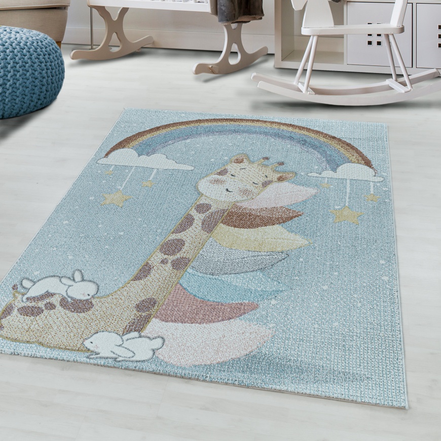 Lucky Kids Happy Giraffe Blue Rug