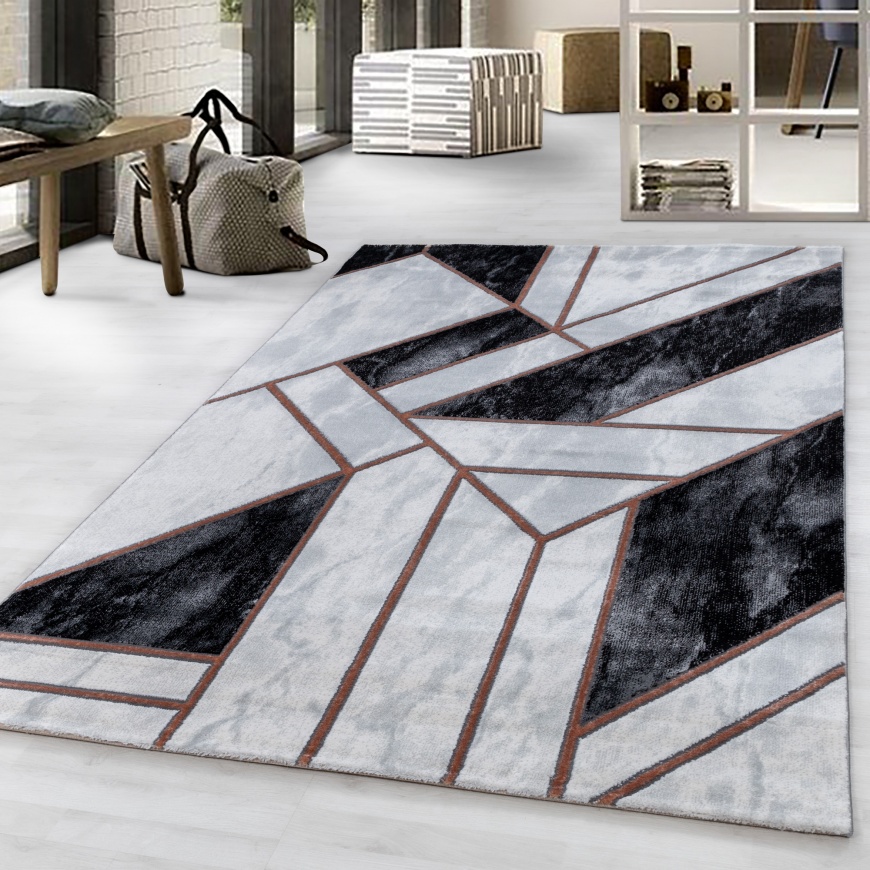 Naxos Geometric Black & White Bronze Rug