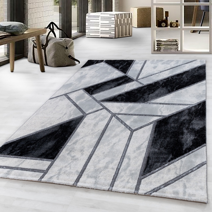 Naxos Geometric Black & White Silver Rug