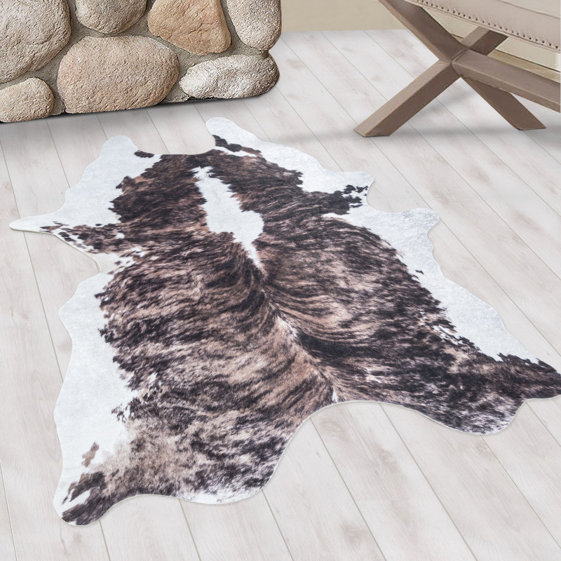 Animal Fur Motif Rug Washable Soft Brown White Animal Fur Motif Rug Washable Soft Brown White