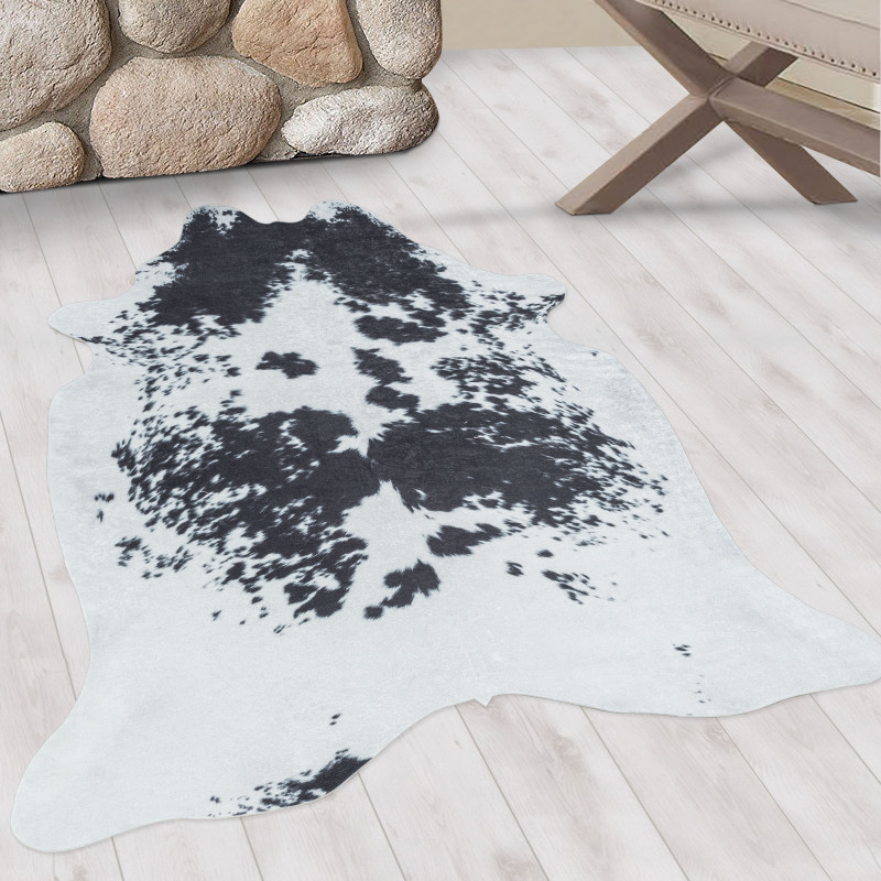 Living Room Animal Print Faux Hide/Cowhide Area Rug White Black