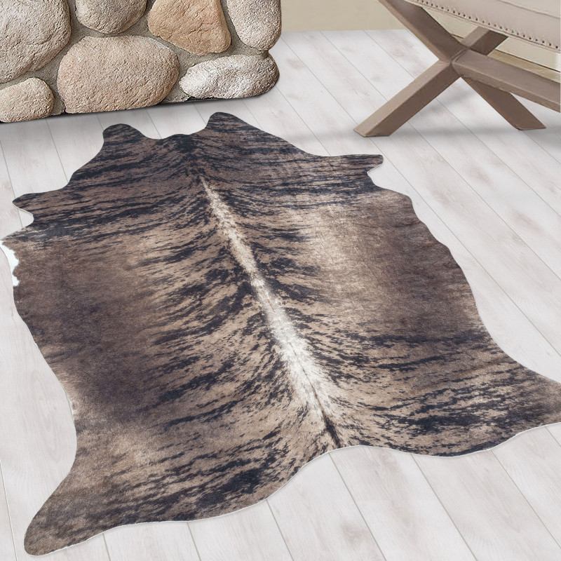 Modern Designer Faux Fur Brown Rug Animal Motif for Bedroom, Living Room