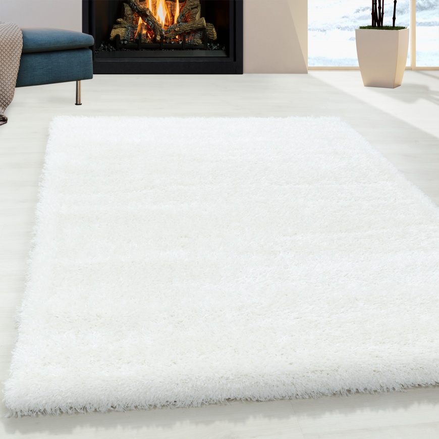 Excellent Shaggy Shiny Plain Snow Rug