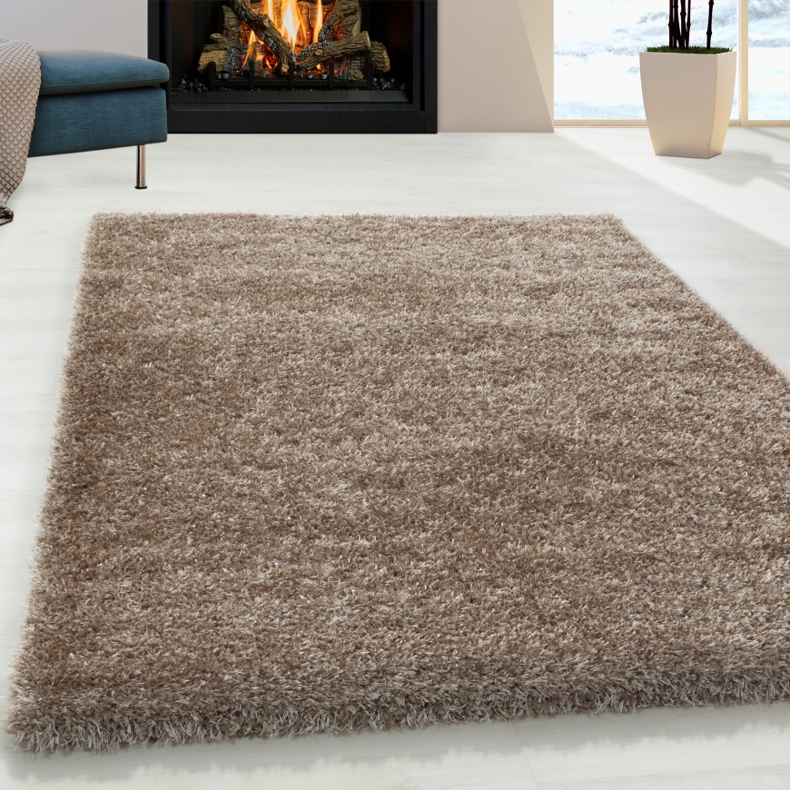 Excellent Shaggy Shiny Plain Taupe Rug