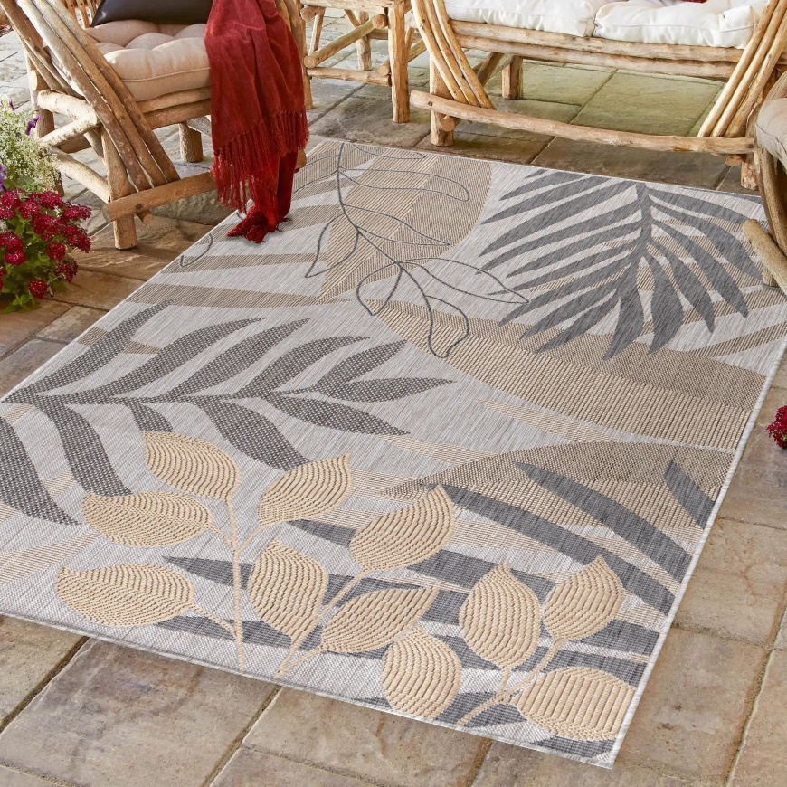 Botanical Outdoor & Indoor Beige Mat Waterproof Exotic Design