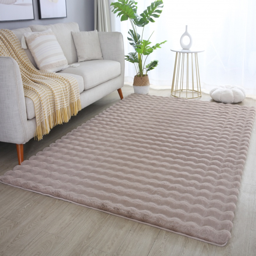 Unique Plush High Pile Beige Rug I Cosy Beige Bedroom Rugs